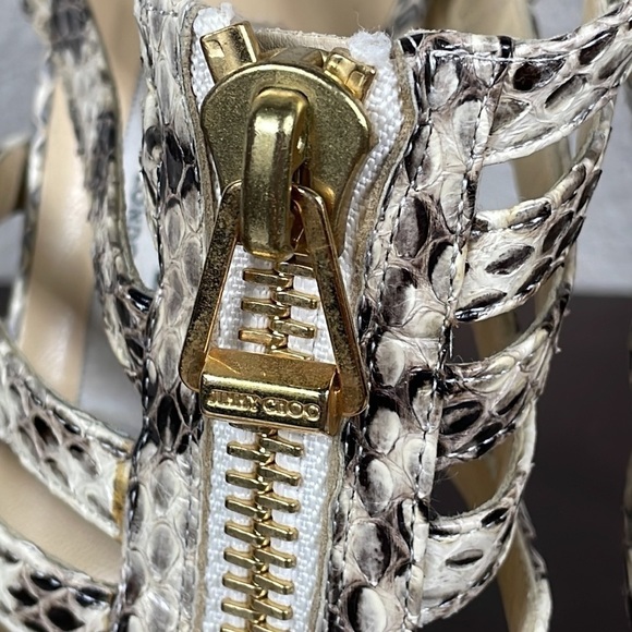 Jimmy Choo Glenys Gray Snake Python Cage Strappy Heels Stiletto Sz 38.5 - Picture 3 of 12